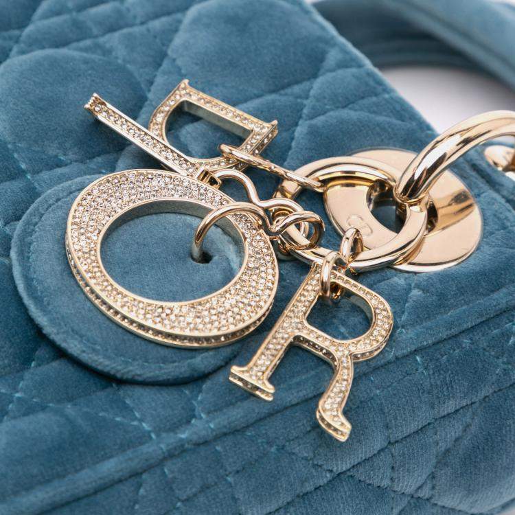Pre Owned Dior Blue Mini Velvet Cannage Lady Dior