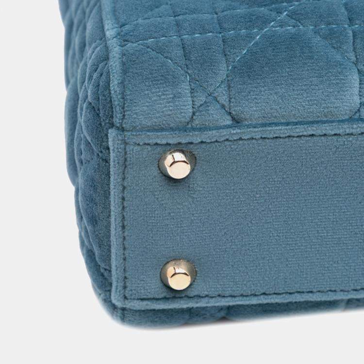 Pre Owned Dior Blue Mini Velvet Cannage Lady Dior