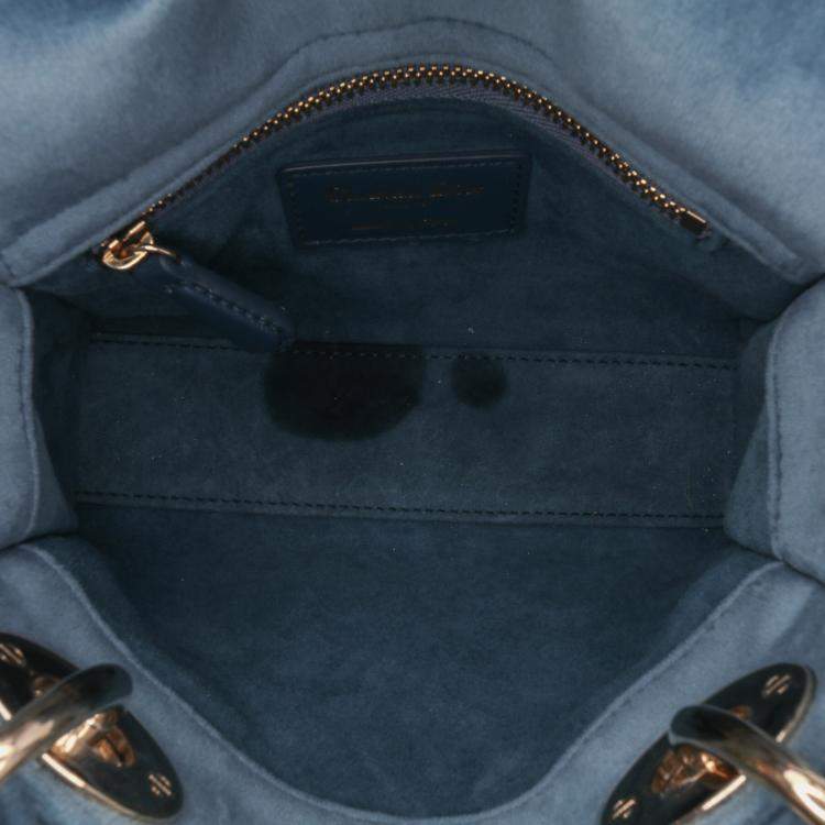 Pre Owned Dior Blue Mini Velvet Cannage Lady Dior