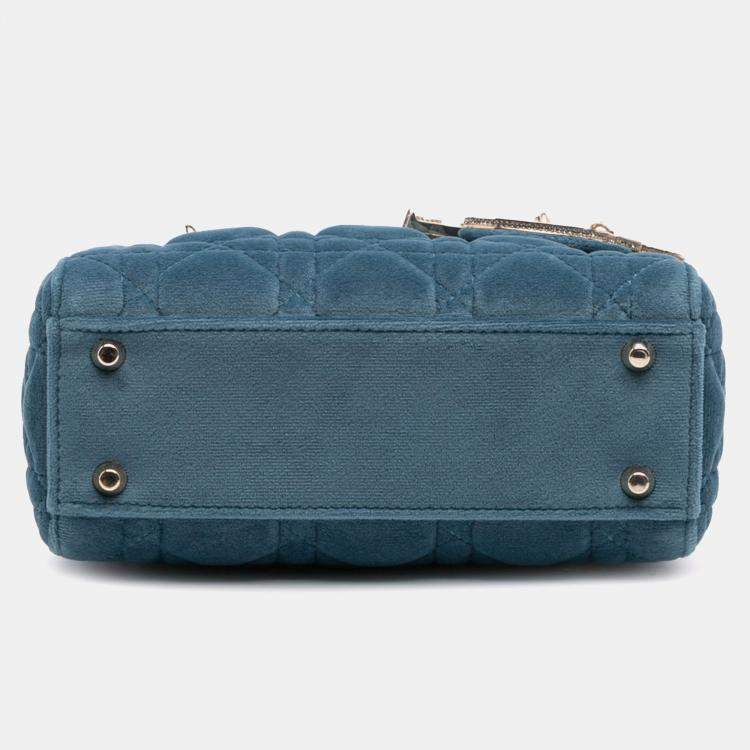 Pre Owned Dior Blue Mini Velvet Cannage Lady Dior