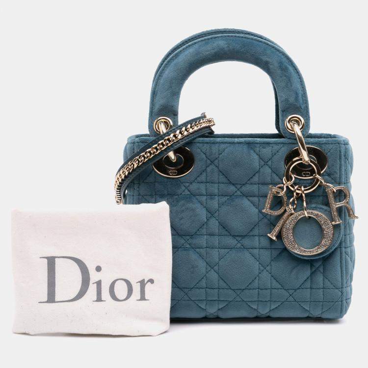Pre Owned Dior Blue Mini Velvet Cannage Lady Dior
