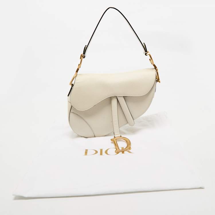 Pre Owned Dior White Leather Saddle Bag