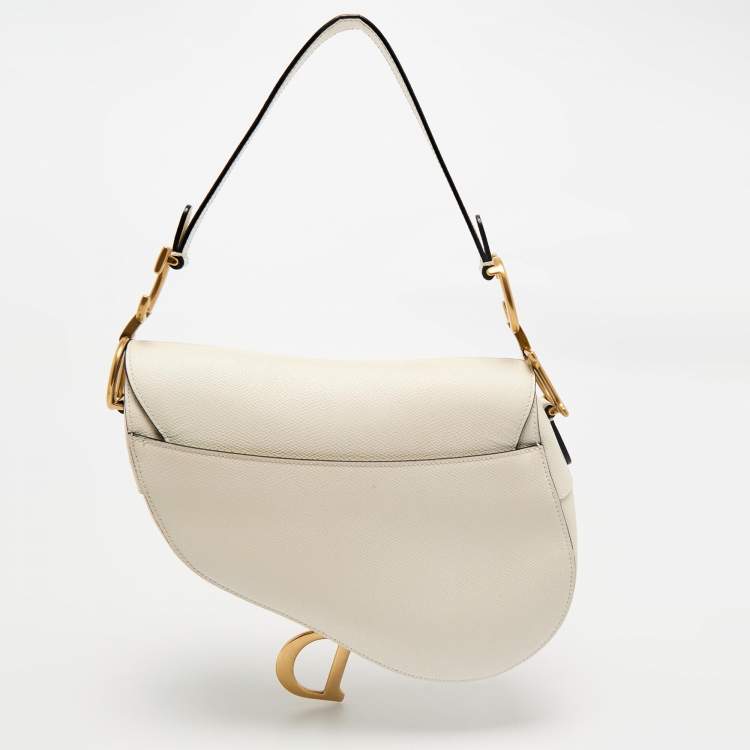Pre Owned Dior White Leather Saddle Bag