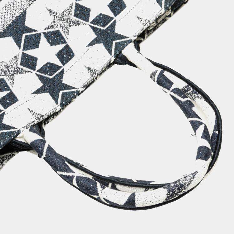 Pre Owned Dior Blue Canvas Embroidered Lucky Star Book Large Tote