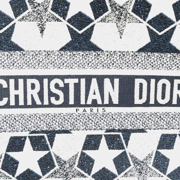 Pre Owned Dior Blue Canvas Embroidered Lucky Star Book Large Tote