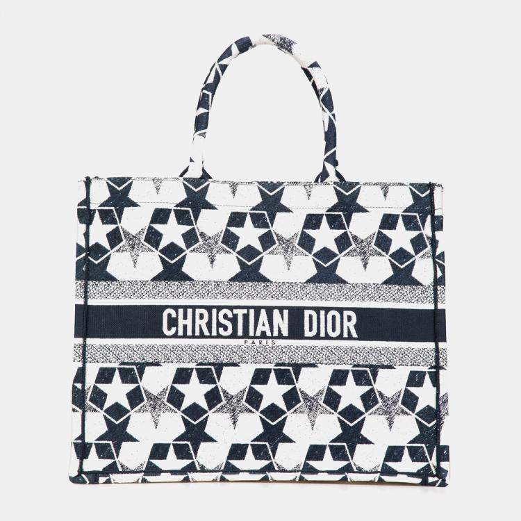 Pre Owned Dior Blue Canvas Embroidered Lucky Star Book Large Tote