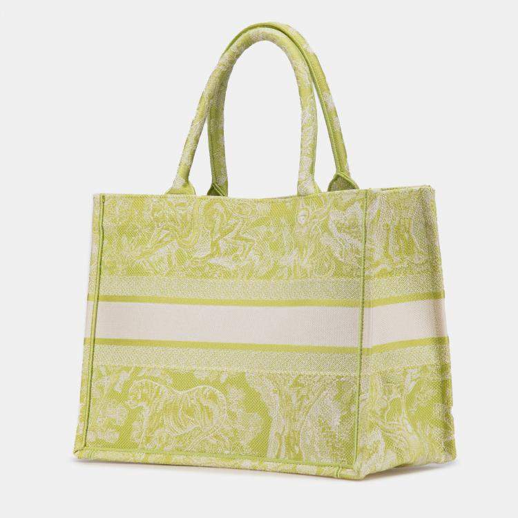 Pre Owned Dior Green Medium Canvas Embroidered Dioriviera Toile De Jouy Book Tote
