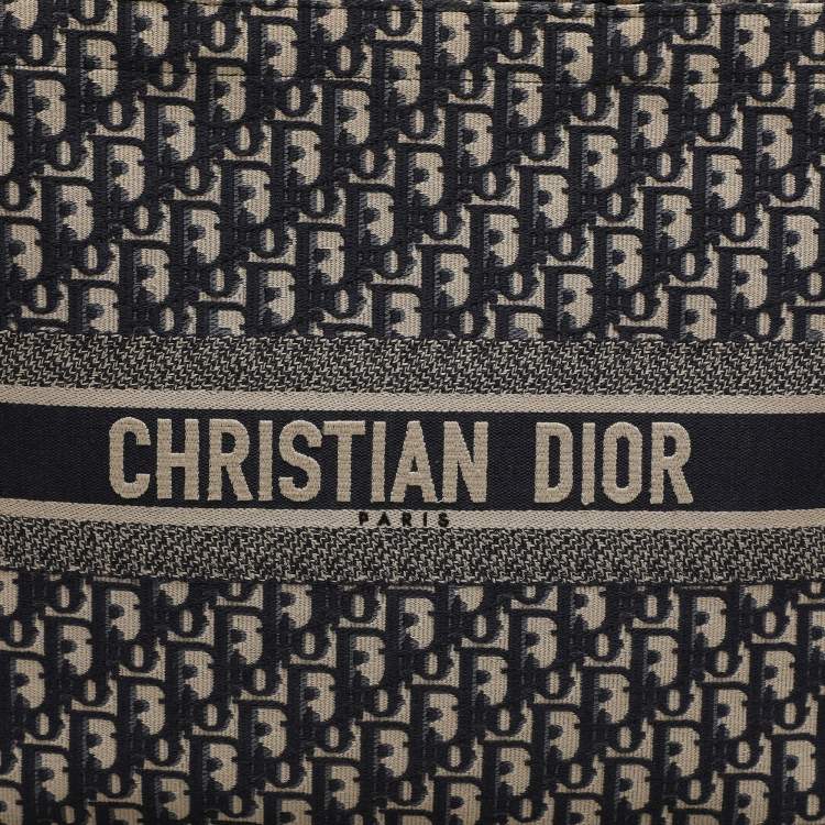 Pre Owned Dior Navy Blue Oblique Embroidered Canvas Large Book Tote