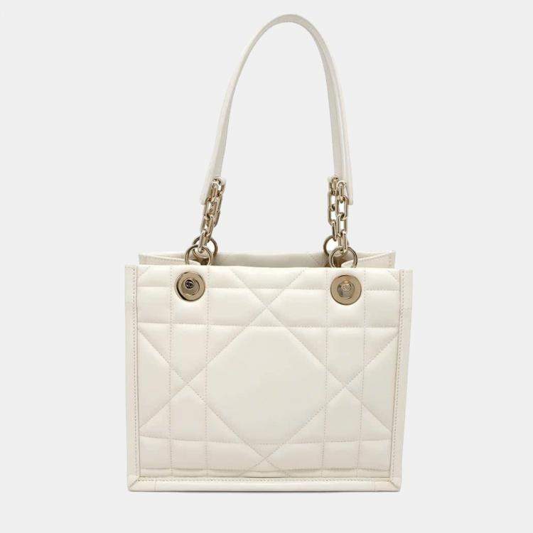 Pre Owned Dior Ivory Leather Archicannage Essential Tote Bag