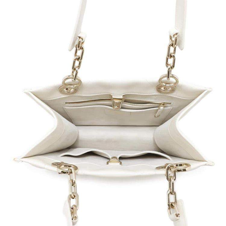 Pre Owned Dior Ivory Leather Archicannage Essential Tote Bag