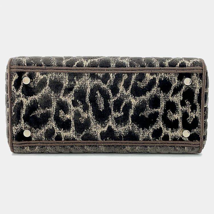 Pre Owned Dior Light Brown Velvet Mizza Lady D-Lite Medium Shoulder Bag