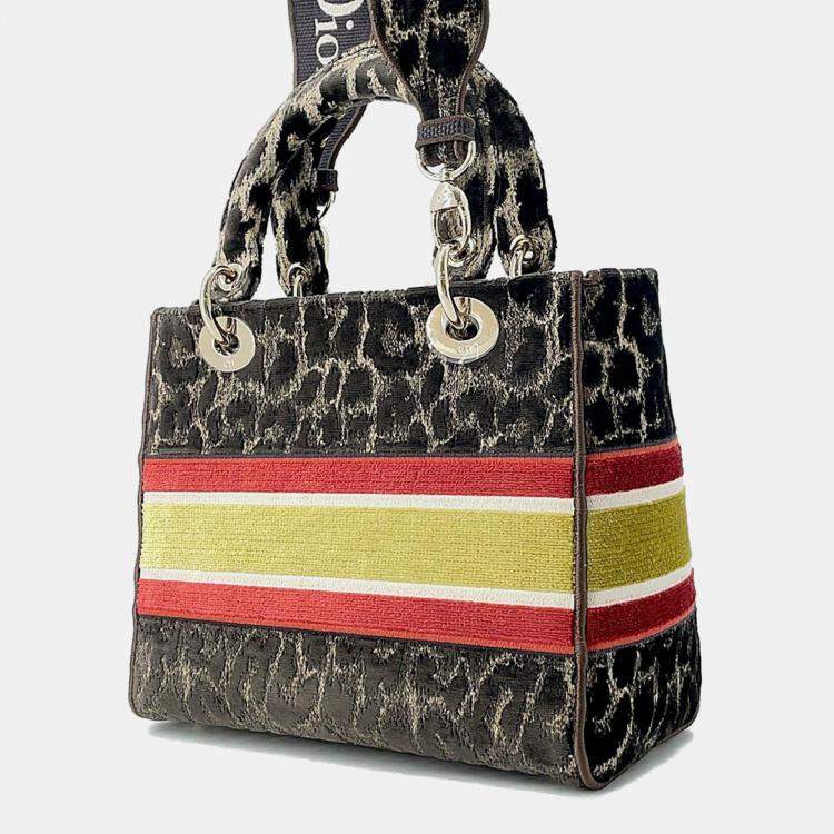 Pre Owned Dior Light Brown Velvet Mizza Lady D-Lite Medium Shoulder Bag