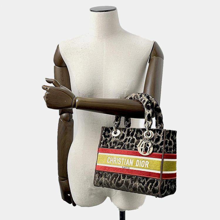 Pre Owned Dior Light Brown Velvet Mizza Lady D-Lite Medium Shoulder Bag