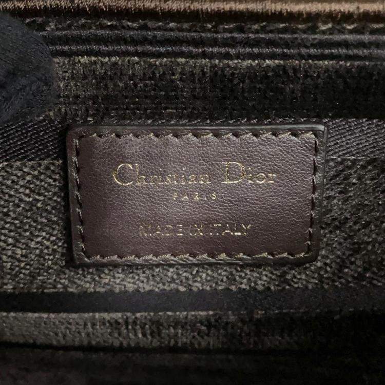 Pre Owned Dior Light Brown Velvet Mizza Lady D-Lite Medium Shoulder Bag