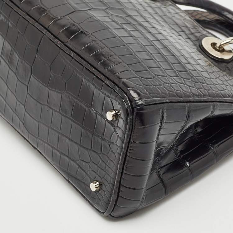 Pre Owned Dior Black Crocodile Mini Diorissimo Tote