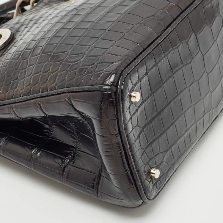 Pre Owned Dior Black Crocodile Mini Diorissimo Tote
