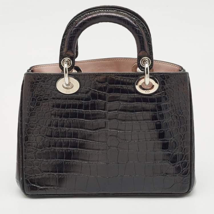 Pre Owned Dior Black Crocodile Mini Diorissimo Tote