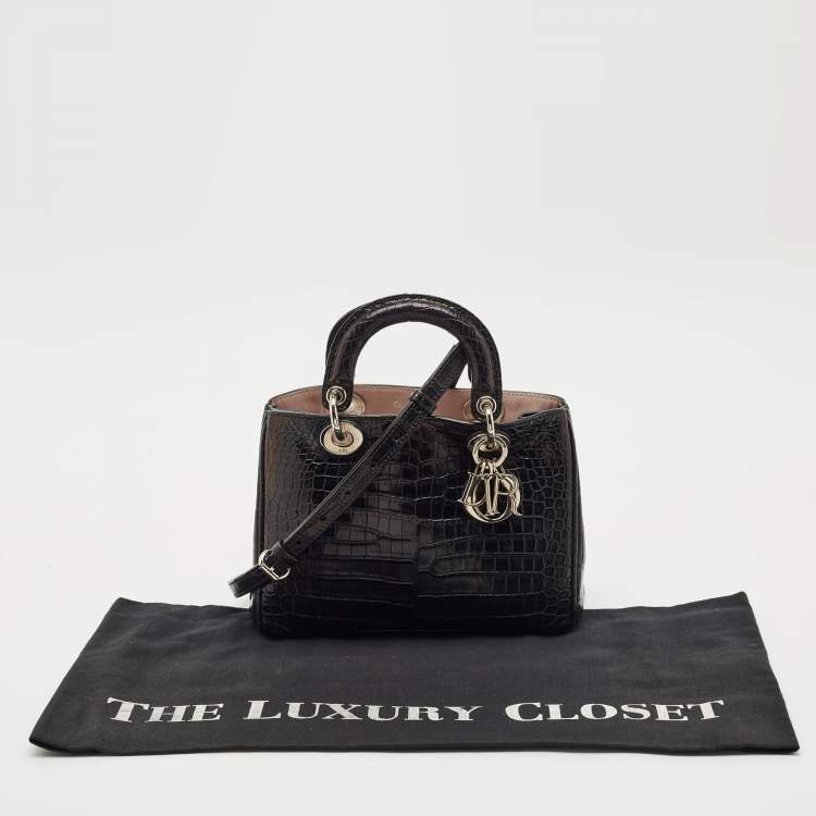 Pre Owned Dior Black Crocodile Mini Diorissimo Tote