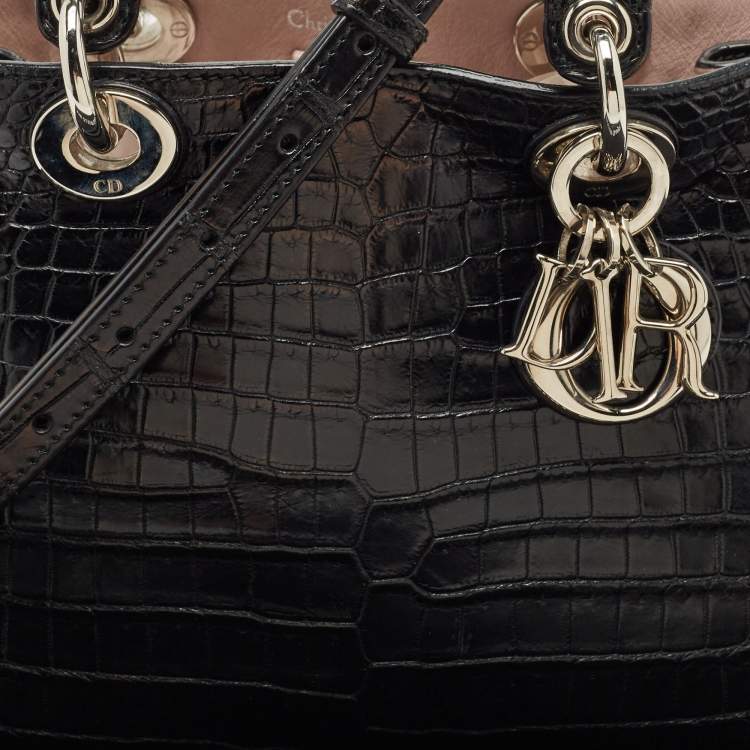 Pre Owned Dior Black Crocodile Mini Diorissimo Tote