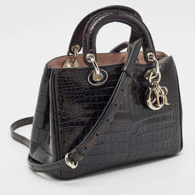 Pre Owned Dior Black Crocodile Mini Diorissimo Tote