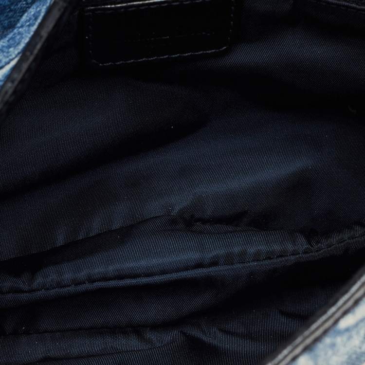 Pre Owned Dior Blue/Black Speedway Denim Double Saddle Bag