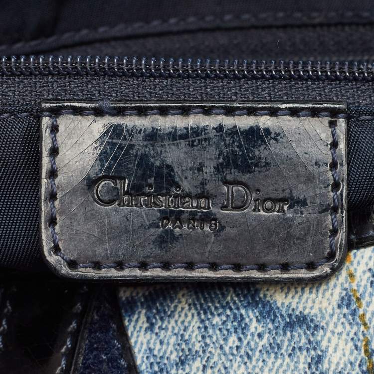Pre Owned Dior Blue/Black Speedway Denim Double Saddle Bag