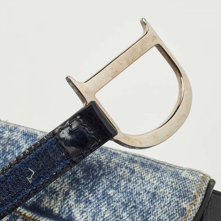 Pre Owned Dior Blue/Black Speedway Denim Double Saddle Bag