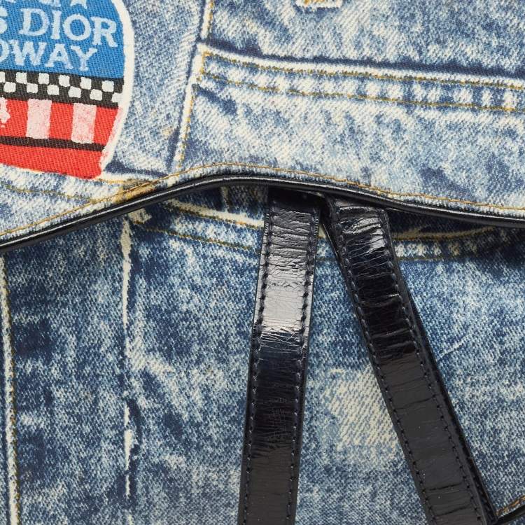 Pre Owned Dior Blue/Black Speedway Denim Double Saddle Bag