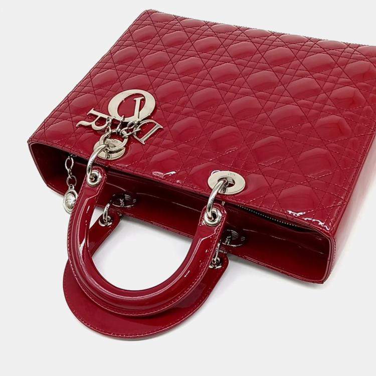 Pre Owned Dior Red Patent Leather Lady Large Bag