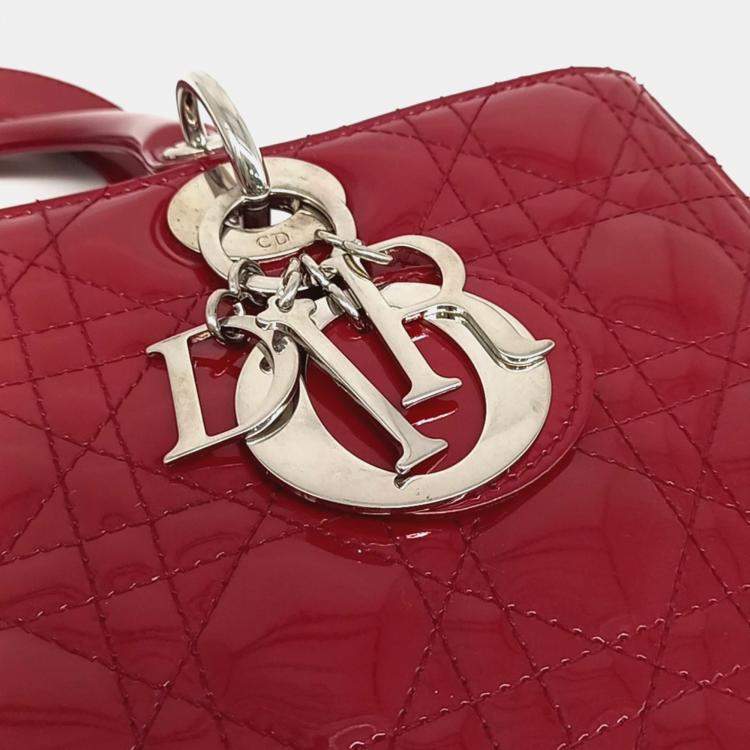 Pre Owned Dior Red Patent Leather Lady Large Bag