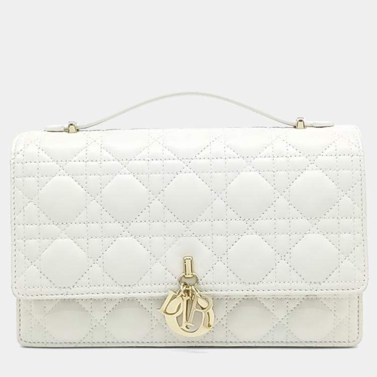 Pre Owned Dior White Leather Miss Dior Top Handle Clutch and Crossbody Bag