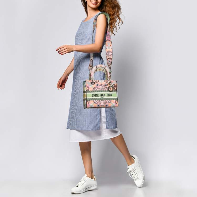 Pre Owned Dior Multicolor Embroidered Canvas Medium Lady D-Lite Tote