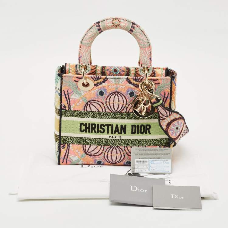 Pre Owned Dior Multicolor Embroidered Canvas Medium Lady D-Lite Tote