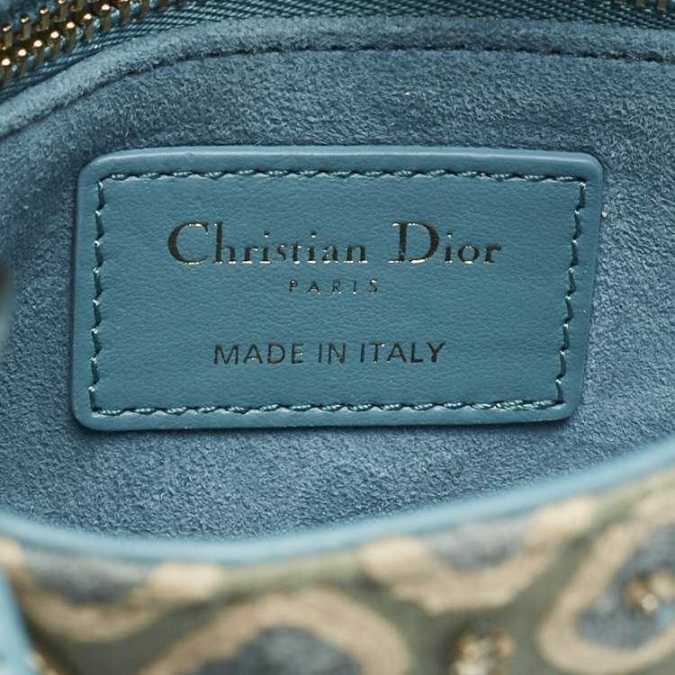 Pre Owned Dior Blue/White Fabric Mini Crystal Studded Lady Dior Tote