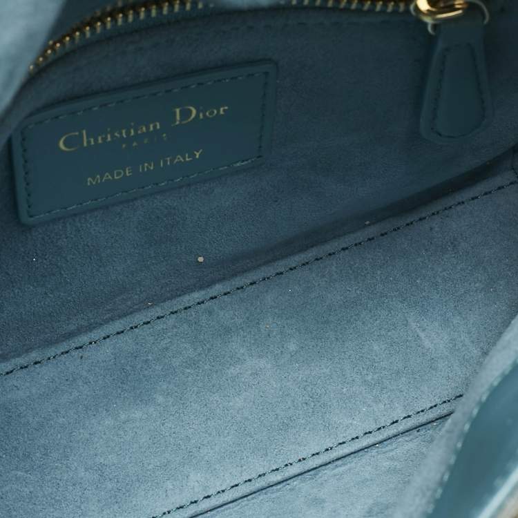 Pre Owned Dior Blue/White Fabric Mini Crystal Studded Lady Dior Tote