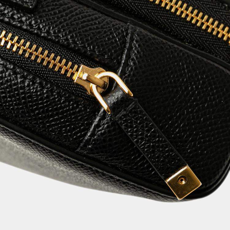 Pre Owned Dior Black Grained Calfskin Caro Double Pouch