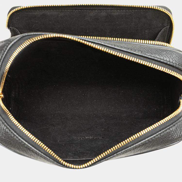 Pre Owned Dior Black Grained Calfskin Caro Double Pouch