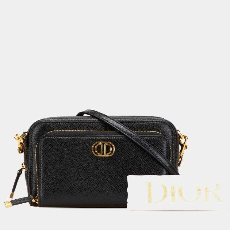 Pre Owned Dior Black Grained Calfskin Caro Double Pouch