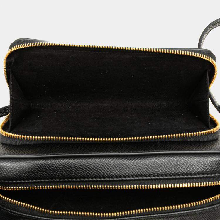 Pre Owned Dior Black Grained Calfskin Caro Double Pouch