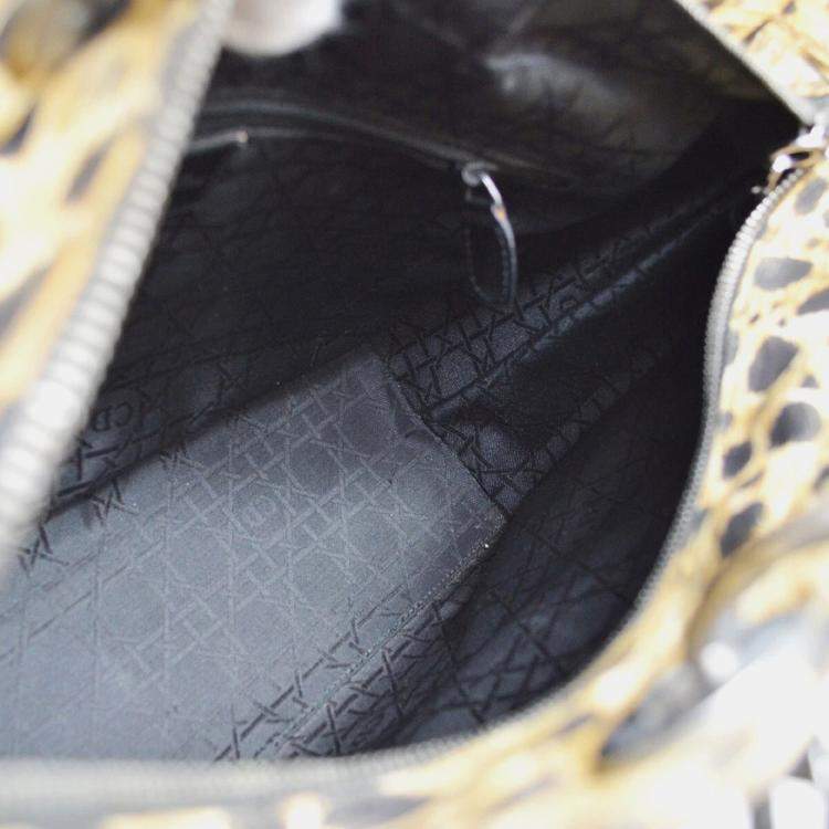 Pre Owned Dior Yellow Black Cheetah Print Canvas, Plastic Lady Dior Handbag