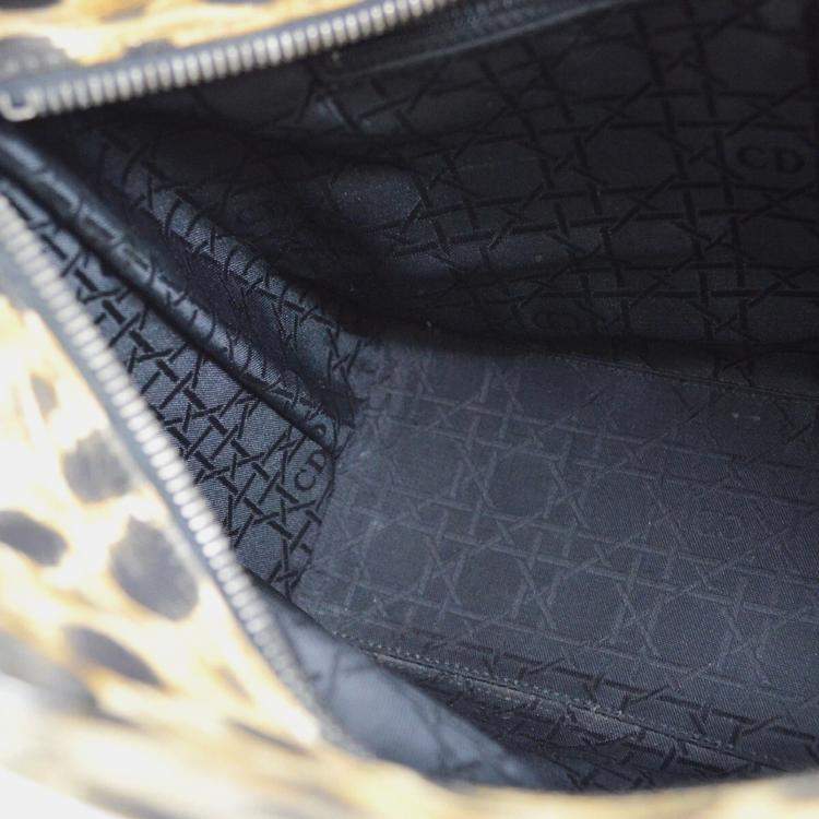 Pre Owned Dior Yellow Black Cheetah Print Canvas, Plastic Lady Dior Handbag