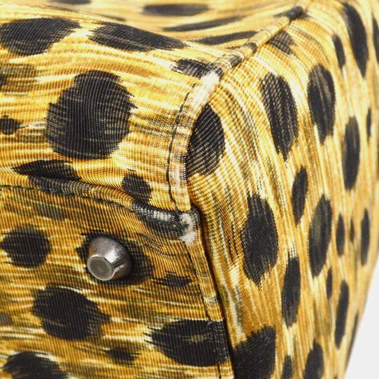 Pre Owned Dior Yellow Black Cheetah Print Canvas, Plastic Lady Dior Handbag