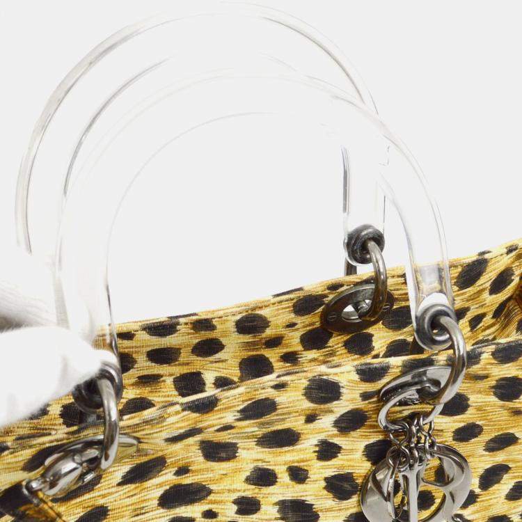 Pre Owned Dior Yellow Black Cheetah Print Canvas, Plastic Lady Dior Handbag