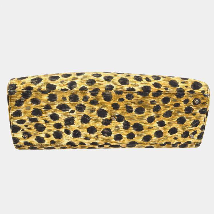 Pre Owned Dior Yellow Black Cheetah Print Canvas, Plastic Lady Dior Handbag