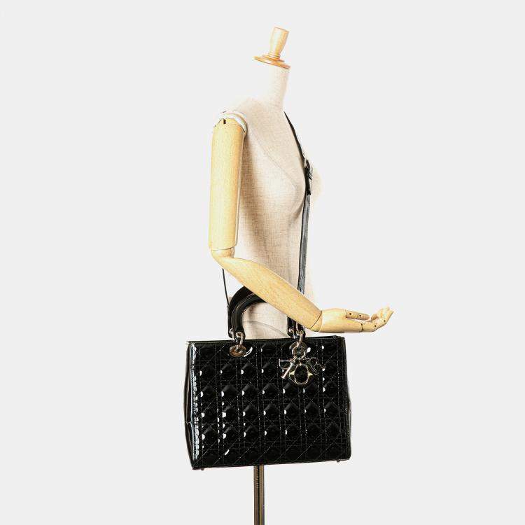 Pre Owned Dior Black Large Patent Cannage Lady Dior