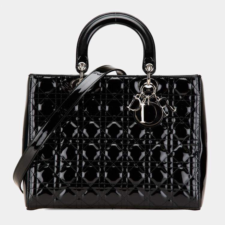 Pre Owned Dior Black Large Patent Cannage Lady Dior