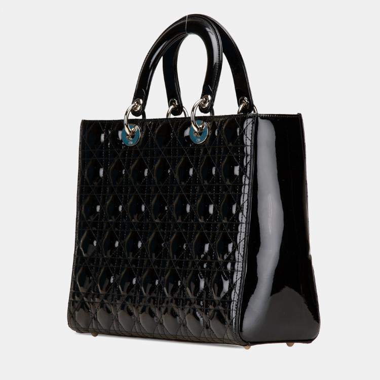 Pre Owned Dior Black Large Patent Cannage Lady Dior