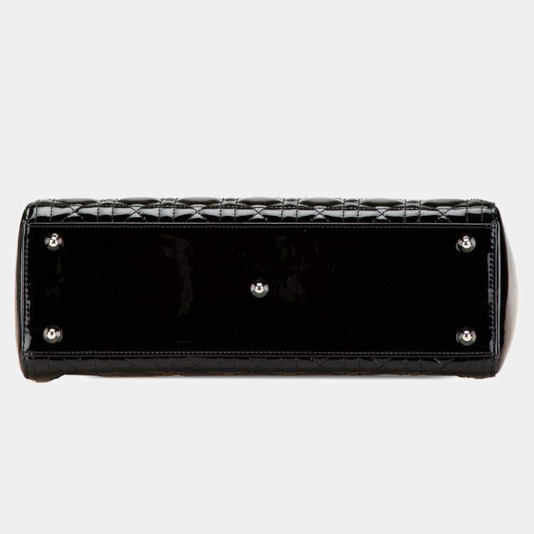 Pre Owned Dior Black Large Patent Cannage Lady Dior