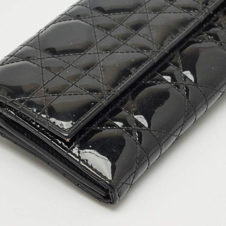 Pre Owned Dior Black Cannage Patent Leather Lady Dior Wallet On Chain