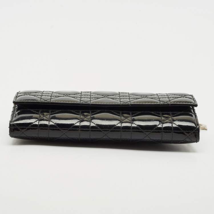 Pre Owned Dior Black Cannage Patent Leather Lady Dior Wallet On Chain